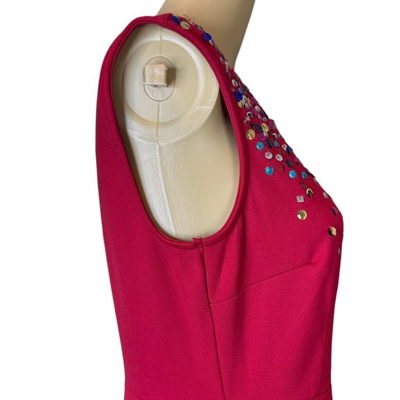 Land’s End Fit & Flare Dress Size S P 6-8 Red Sequin Neck Stretch Knee Length - Picture 7 of 12